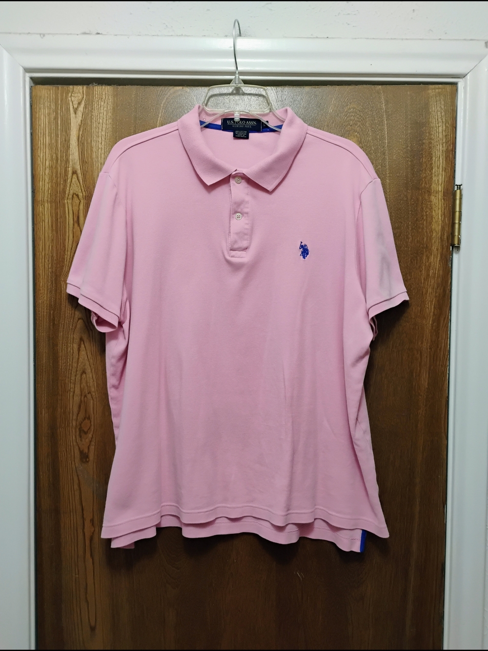 Men's US Polo Association Luxury Feel Pink Short Sleeve Polo Shirt Blue Logo